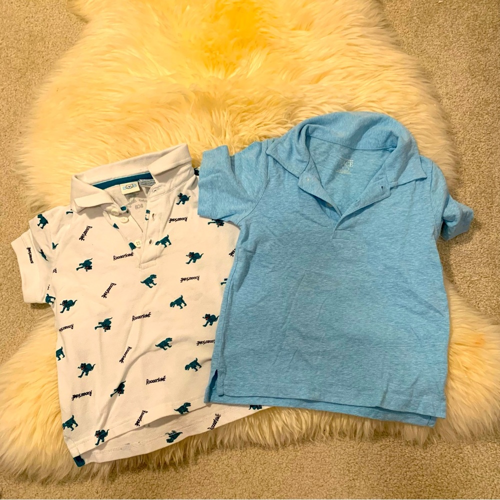 Toddler Polo Shirts 3T in White and Blue with Button Closure